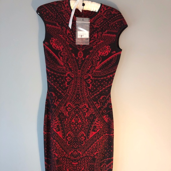 alexander mcqueen black and red dress 2009 Alexander McQueen Lifetime Red & Black Feather Print Silk Gown